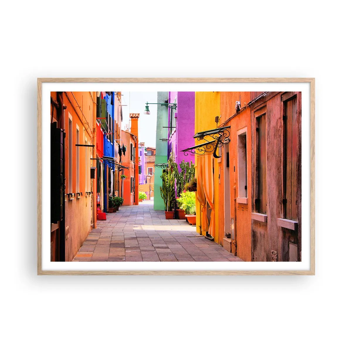 Poster in einem Rahmen aus heller Eiche - Regenbogengasse - 100x70 cm