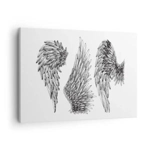 Bild auf Leinwand - Leinwandbild - Drei schwarz-weiße Skizzen von Flügeln im minimalistischen Stil. - 70x50cm - Und du kannst ein Engel werden - Moderne Wanddekoration für Wohnzimmer und Schlafzimmer ARTTOR