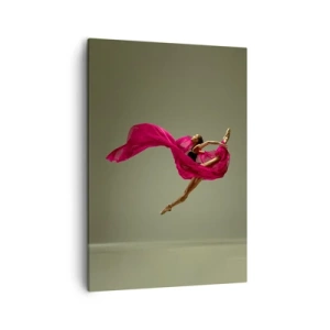 Bild auf Leinwand - Leinwandbild - Balletttänzerin in dynamischer Pose mit rosa Stoff - 50x70cm - Tanzende Flamme - Moderne Wanddekoration für Wohnzimmer und Schlafzimmer ARTTOR