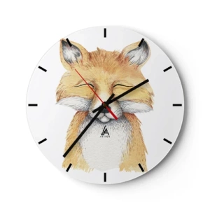 Wanduhr - Glasuhr - Eine Zeichnung eines lächelnden Fuchses auf weißem Hintergrund - 30x30cm - Fuchsstimmungen - Moderne Wanddekoration für Wohnzimmer, Küche und Schlafzimmer ARTTOR