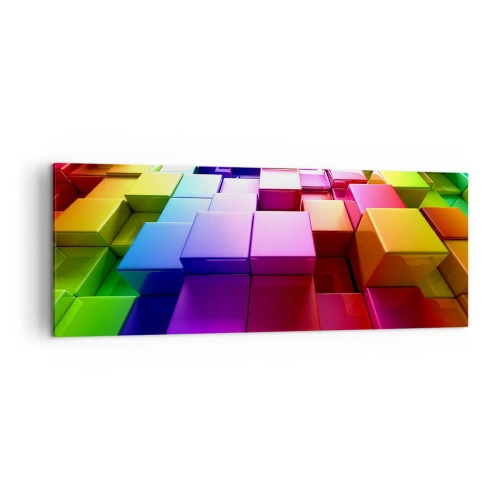 Bild auf Leinwand - Leinwandbild - Bunte geometrische 3D-Würfel - 140x50cm - Op-Art gemeinsam im Team - Moderne Wanddekoration für Wohnzimmer und Schlafzimmer ARTTOR