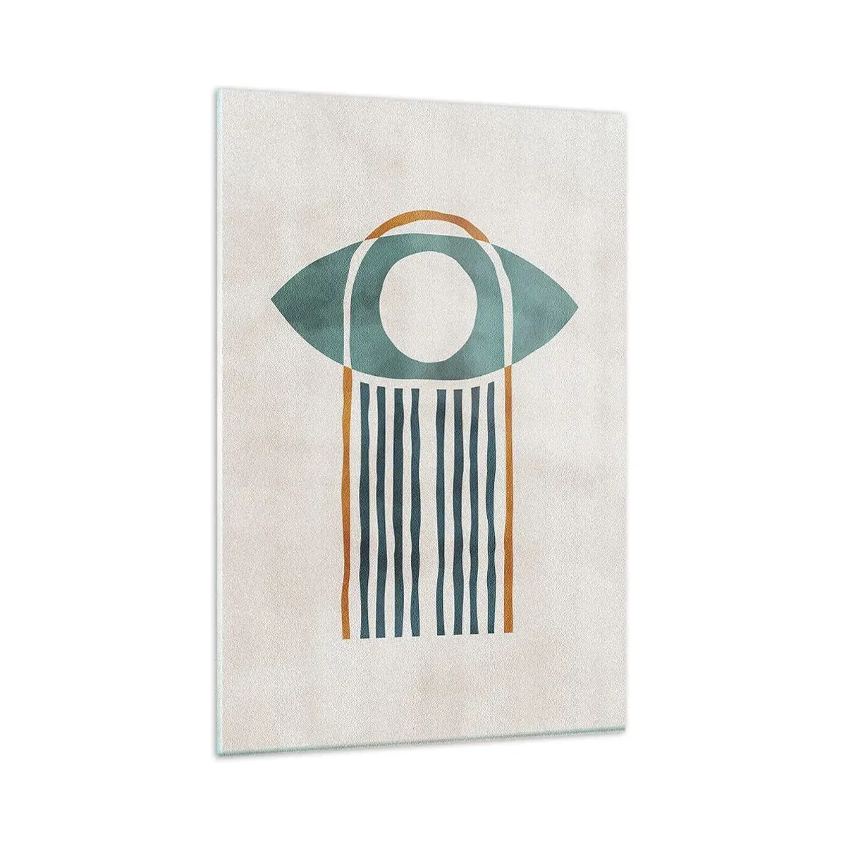 Glasbild - Bild auf glas - Geometrisches Muster in Grün- und Orangetönen - 80x120cm - Zeichen und Rituale - Moderne Wanddekoration für Wohnzimmer und Schlafzimmer ARTTOR