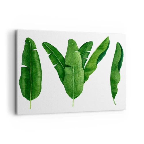 Bild auf Leinwand - Leinwandbild - Drei Bananenblätter in künstlerischer Umsetzung - 100x70cm - Grüne Symmetrie - Moderne Wanddekoration für Wohnzimmer und Schlafzimmer ARTTOR