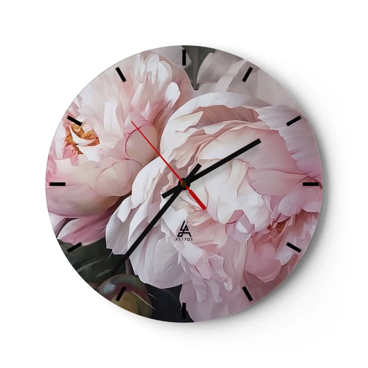 Wanduhr - Glasuhr - Zarte rosa Pfingstrosen in Nahaufnahme - 30x30cm - In der Blüte angehalten - Moderne Wanddekoration für Wohnzimmer, Küche und Schlafzimmer ARTTOR
