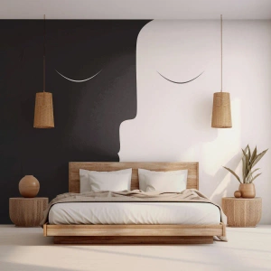 Fototapete Premium Sand - Minimalistische Gesichter in Schwarz und Weiß schaffen Kontrast - 100x70cm - Einheit der Gegensätze - Moderne Wanddekoration für Wohnzimmer und Schlafzimmer ARTTOR