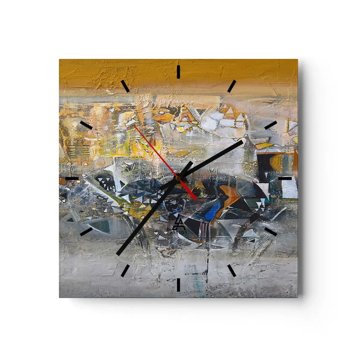 Wanduhr - Glasuhr - Abstraktion mit dominanten Gelb- und Grautönen - 30x30cm - Alles wird gut - Moderne Wanddekoration für Wohnzimmer und Schlafzimmer ARTTOR