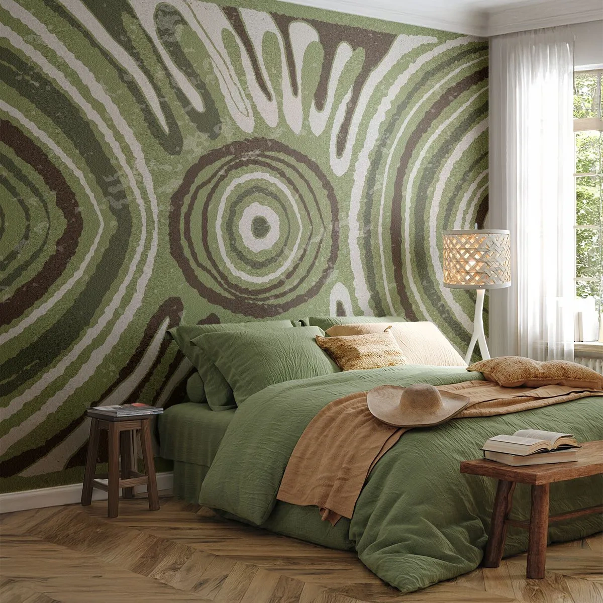 Fototapete Premium Sand - Grüne Abstraktion mit konzentrischen und radialen Mustern - 100x70cm - Explosion von Emotionen - Moderne Wanddekoration für Wohnzimmer und Schlafzimmer ARTTOR