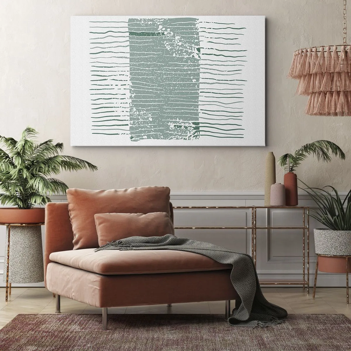 Bild auf Leinwand - Leinwandbild - Geometrisches Muster in Meeresgrün- und Weißtönen - 70x50cm - Marine Abstraktion - Moderne Wanddekoration für Wohnzimmer und Schlafzimmer ARTTOR