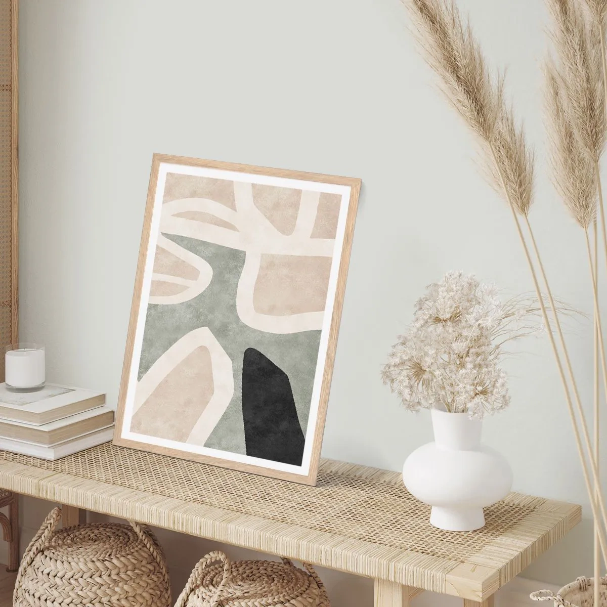 Poster in einem Rahmen aus heller Eiche - Komposition mit schwarzem Motiv - 50x70 cm