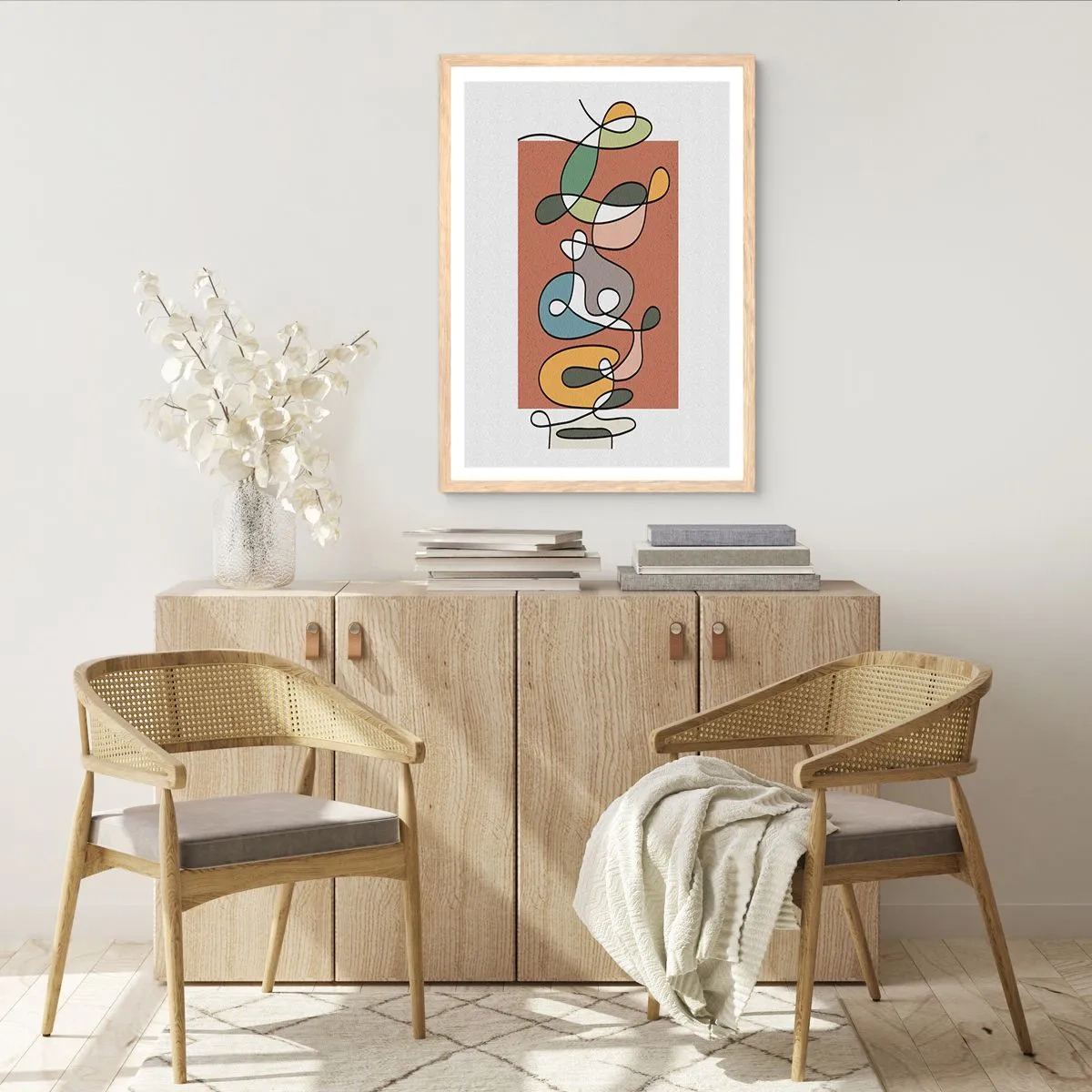 Poster in einem Rahmen aus heller Eiche - Abstraktion: bunter Tanz - 50x70 cm