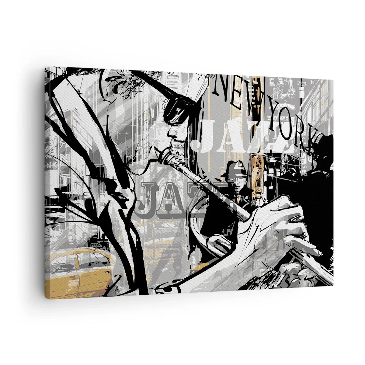 Bild auf Leinwand - Leinwandbild - New Yorker Jazzszene - 70x50cm - Im Rhythmus von New York - Moderne Wanddekoration für Wohnzimmer und Schlafzimmer ARTTOR