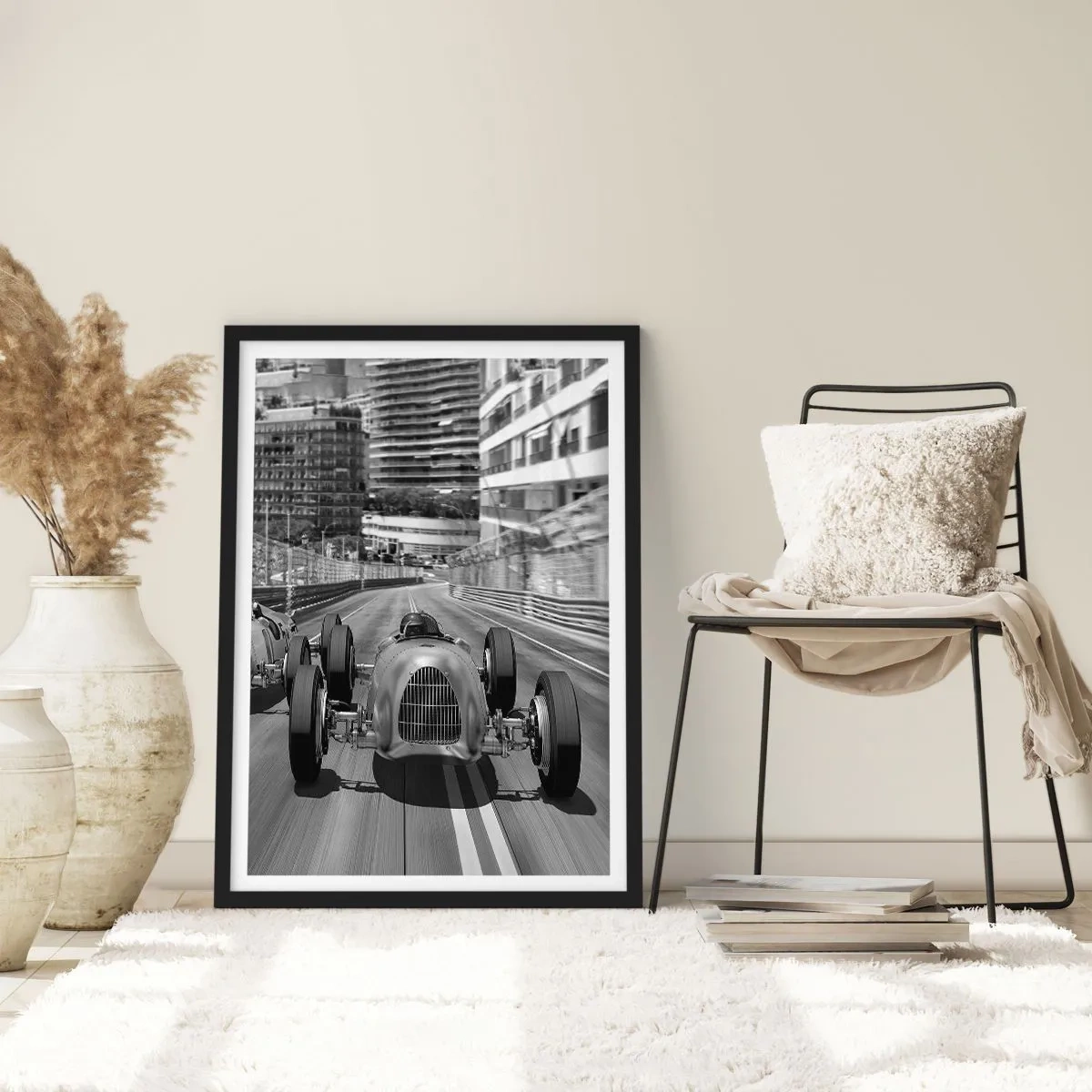 Poster in einem schwarzem Rahmen - Historisches Motorsportrennen in Monte Carlo - 50x70cm - Vor langer Zeit in Monte Carlo - Moderne Wanddekoration für Wohnzimmer und Schlafzimmer ARTTOR