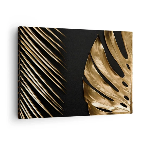 Bild auf Leinwand - Leinwandbild - Goldene Blätter auf schwarzem Hintergrund - 70x50cm - Anders und genauso teuer - Moderne Wanddekoration für Wohnzimmer und Schlafzimmer ARTTOR