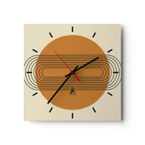 Wanduhr - Glasuhr - Geometrisches Muster mit orangefarbenen Kreisen und Linien - 30x30cm - Perfekter Plan - Moderne Wanddekoration für Wohnzimmer und Schlafzimmer ARTTOR