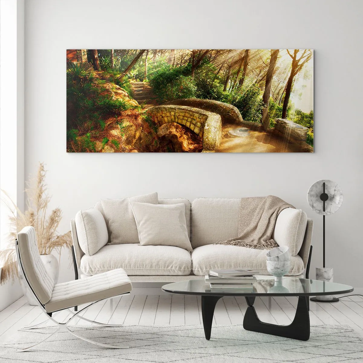 Glasbild - Bild auf glas - Direkt von der Brücke in den Märchenwald - 90x30 cm