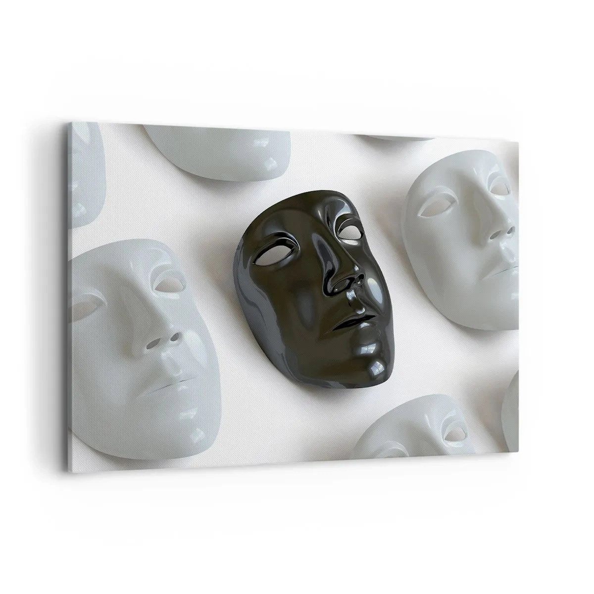 Bild auf Leinwand - Leinwandbild - Schwarz-weiße Masken auf hellem Hintergrund - 100x70cm - Wie hebt man sich ab? - Moderne Wanddekoration für Wohnzimmer und Schlafzimmer ARTTOR