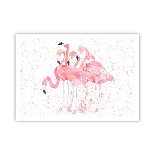 Poster - Rosa Flamingos im künstlerischen Aquarellstil - 100x70cm - Rosa Ensemble - Moderne Wanddekoration für Wohnzimmer und Schlafzimmer ARTTOR