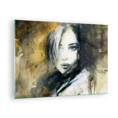 Glasbild - Bild auf glas - Porträt einer Frau im Aquarellstil - 70x50cm - unschuldiger oder sinnlicher? - Moderne Wanddekoration für Wohnzimmer und Schlafzimmer ARTTOR