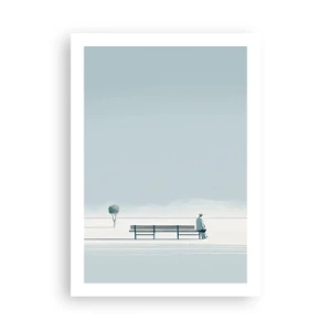 Poster - Eine Person, die in einer minimalistischen, friedlichen Landschaft auf einer Bank sitzt. - 50x70cm - Ja, ich warte. - Moderne Wanddekoration für Wohnzimmer und Schlafzimmer ARTTOR