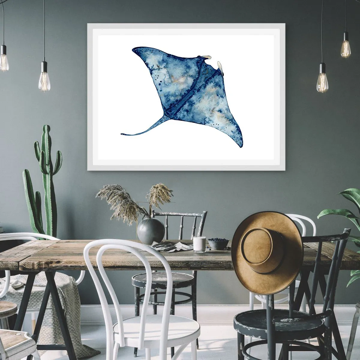 Poster in einem weißen Rahmen - Leben im Blau - 50x40 cm