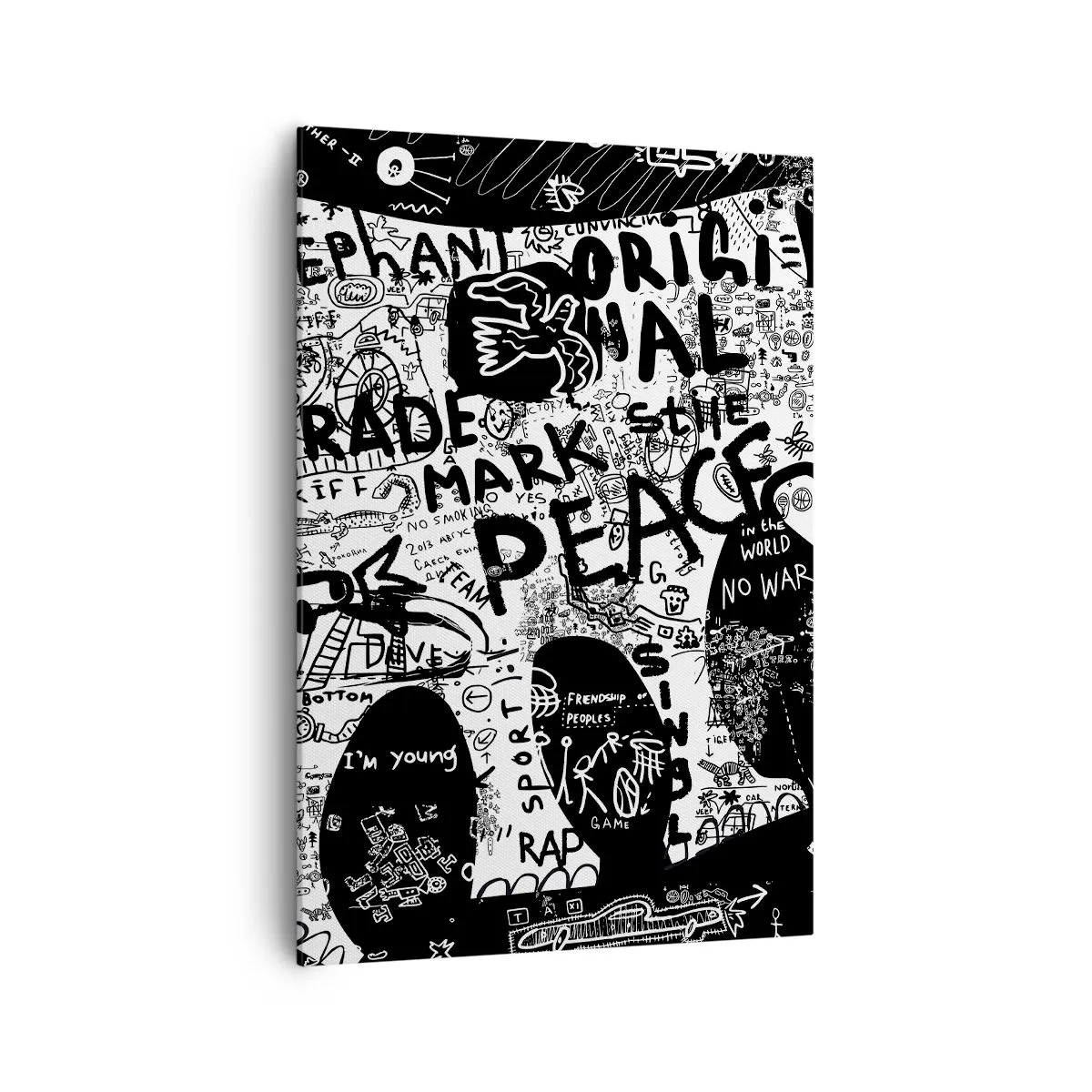 Bild auf Leinwand - Leinwandbild - Schwarz-Weiß-Grafiken mit Graffiti-Motiven - 70x100cm - Reiche Straßenwelt - Moderne Wanddekoration für Wohnzimmer und Schlafzimmer ARTTOR