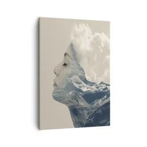 Bild auf Leinwand - Leinwandbild - Silhouette einer Frau mit einer Berglandschaft im Hintergrund - 50x70cm - Die Schönheit der Elemente der Natur - Moderne Wanddekoration für Wohnzimmer und Schlafzimmer ARTTOR
