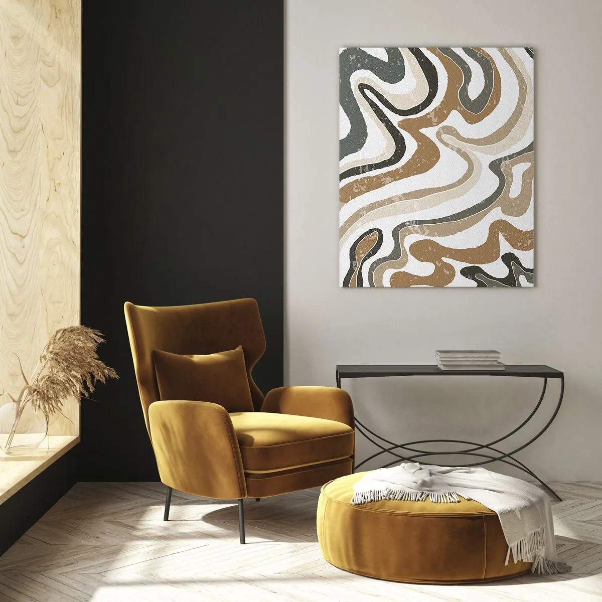 Glasbild - Bild auf glas - Abstraktes Muster in erdigen Farben - 50x70cm - Mäander in Erdfarben - Moderne Wanddekoration für Wohnzimmer und Schlafzimmer ARTTOR