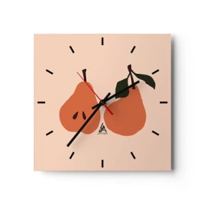 Wanduhr - Glasuhr - Eine minimalistische Illustration von zwei Birnen auf beigem Hintergrund. - 30x30cm - Pure Süße - Moderne Wanddekoration für Wohnzimmer und Schlafzimmer ARTTOR