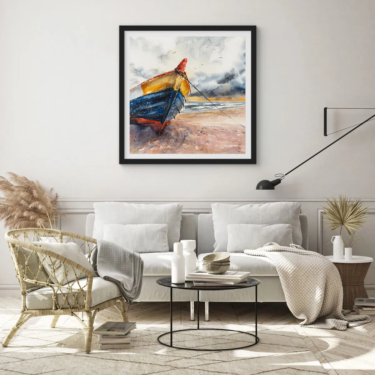 Poster in einem schwarzem Rahmen - Erholung am Ufer - 60x60 cm