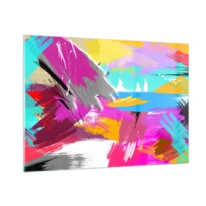 Glasbild - Bild auf glas - Farbenfrohe Abstraktion mit dynamischen Pinselstrichen - 100x70cm - Und nochmal und nochmal und nochmal wieder - Moderne Wanddekoration für Wohnzimmer und Schlafzimmer ARTTOR