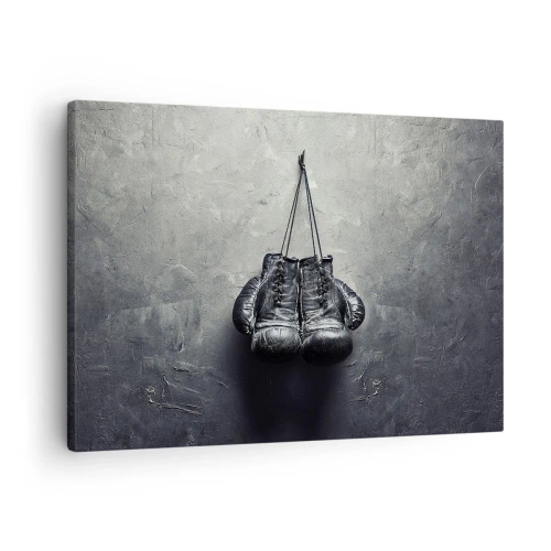 Bild auf Leinwand - Leinwandbild - Alte Boxhandschuhe an der Wand - 70x50cm - Zeit des Kampfes und Zeit des Friedens - Moderne Wanddekoration für Wohnzimmer und Schlafzimmer ARTTOR