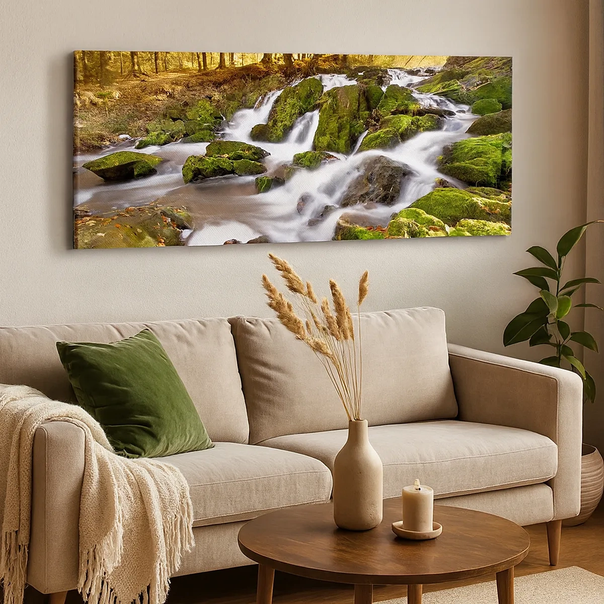 Bild auf Leinwand - Leinwandbild - Rasch durch den herbstlichen Wald - 30x30 cm