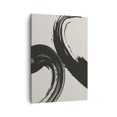 Bild auf Leinwand - Leinwandbild - Dynamische Pinselstriche in Schwarz auf hellem Hintergrund - 50x70cm - Ausladend und kreisförmig - Moderne Wanddekoration für Wohnzimmer und Schlafzimmer ARTTOR