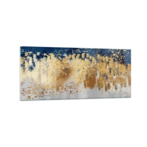 Glasbild - Bild auf glas - Eine abstrakte Komposition in Gold- und Marineblautönen. - 120x50cm - Moderne Komposition mit Glanz - Moderne Wanddekoration für Wohnzimmer und Schlafzimmer ARTTOR