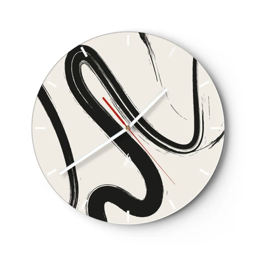 Wanduhr - Glasuhr - Dynamische schwarze Pinselstriche auf hellem Hintergrund - 30x30cm - Schwarz-Weiß-Laune - Moderne Wanddekoration für Wohnzimmer, Küche und Schlafzimmer ARTTOR