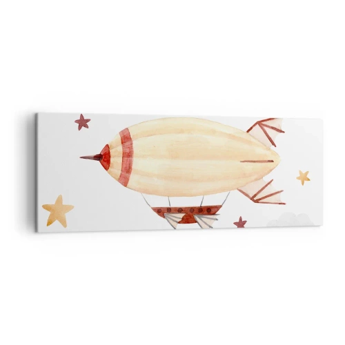Bild auf Leinwand - Leinwandbild - Ein handbemaltes Luftschiff vor Sternenhimmel - 140x50cm - Luftschiff - Moderne Wanddekoration für Wohnzimmer und Schlafzimmer ARTTOR