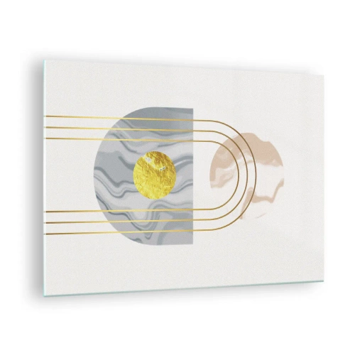 Glasbild - Bild auf glas - Abstraktes Gemälde in Gold und Grau - 70x50cm - Helligkeit und Brillanz - Moderne Wanddekoration für Wohnzimmer und Schlafzimmer ARTTOR