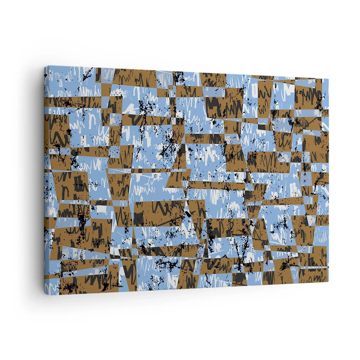 Bild auf Leinwand - Leinwandbild - Eine abstrakte Komposition aus Rechtecken in Braun- und Blautönen. - 70x50cm - Ein nicht-menschlicher Ausschnitt - Moderne Wanddekoration für Wohnzimmer und Schlafzimmer ARTTOR
