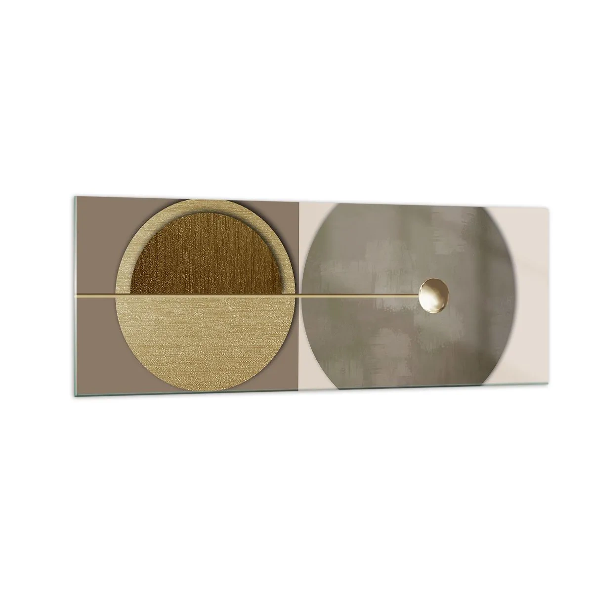 Glasbild - Bild auf glas - Abstrakte Kreise in Gold- und Beigetönen - 140x50cm - Perfekte Balance - Moderne Wanddekoration für Wohnzimmer und Schlafzimmer ARTTOR