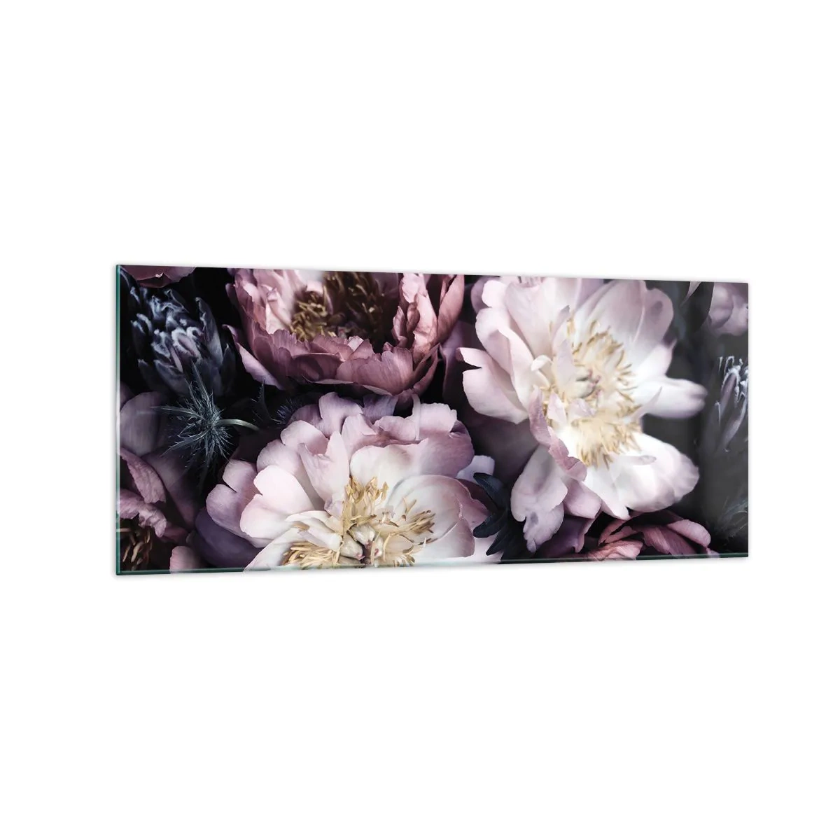 Glasbild - Bild auf glas - Blumen in zarten Pastelltönen - 120x50cm - Blumenstrauß im alten Stil - Moderne Wanddekoration für Wohnzimmer und Schlafzimmer ARTTOR