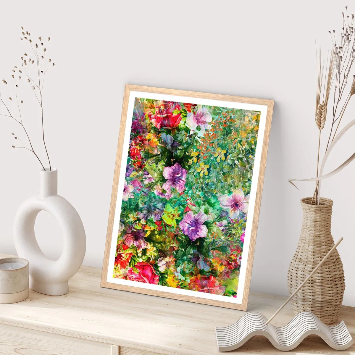 Poster in einem Rahmen aus heller Eiche - In Blumen für das Verderben - 70x100 cm