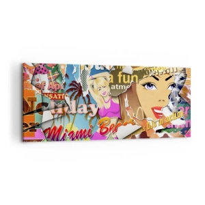 Bild auf Leinwand - Leinwandbild - Eine farbenfrohe Collage mit Retro- und Pop-Art-Elementen. - 120x50cm - Sommer Rückblicke - Moderne Wanddekoration für Wohnzimmer und Schlafzimmer ARTTOR