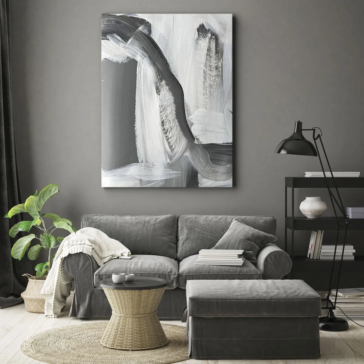 Bild auf Leinwand - Leinwandbild - Grau-weiße Abstraktion mit dynamischen Linien - 80x120cm - Entscheidender Schritt - Moderne Wanddekoration für Wohnzimmer und Schlafzimmer ARTTOR