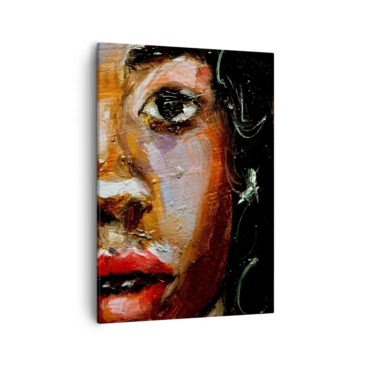 Bild auf Leinwand - Leinwandbild - Ein ausdrucksstarkes Frauenporträt in intensiven Farben. - 50x70cm - Schwarz und Glanz - Moderne Wanddekoration für Wohnzimmer und Schlafzimmer ARTTOR
