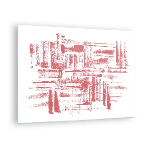 Glasbild - Bild auf glas - Eine abstrakte Komposition in Rot, die an die Umrisse städtischer Architektur erinnert. - 70x50cm - Die rote Stadt - Moderne Wanddekoration für Wohnzimmer und Schlafzimmer ARTTOR