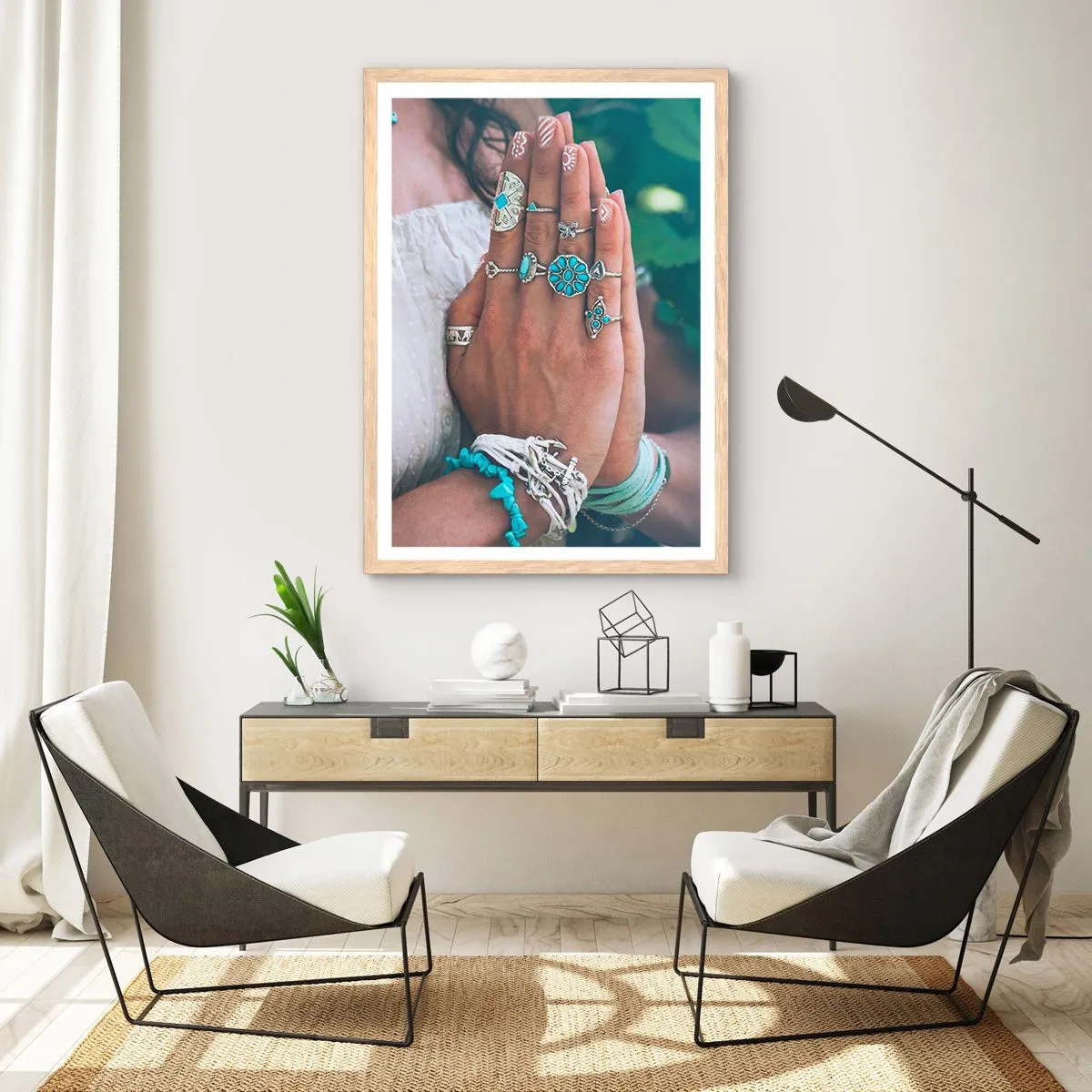 Poster in einem Rahmen aus heller Eiche - Willkommen im Zentrum des Seins - 61x91 cm