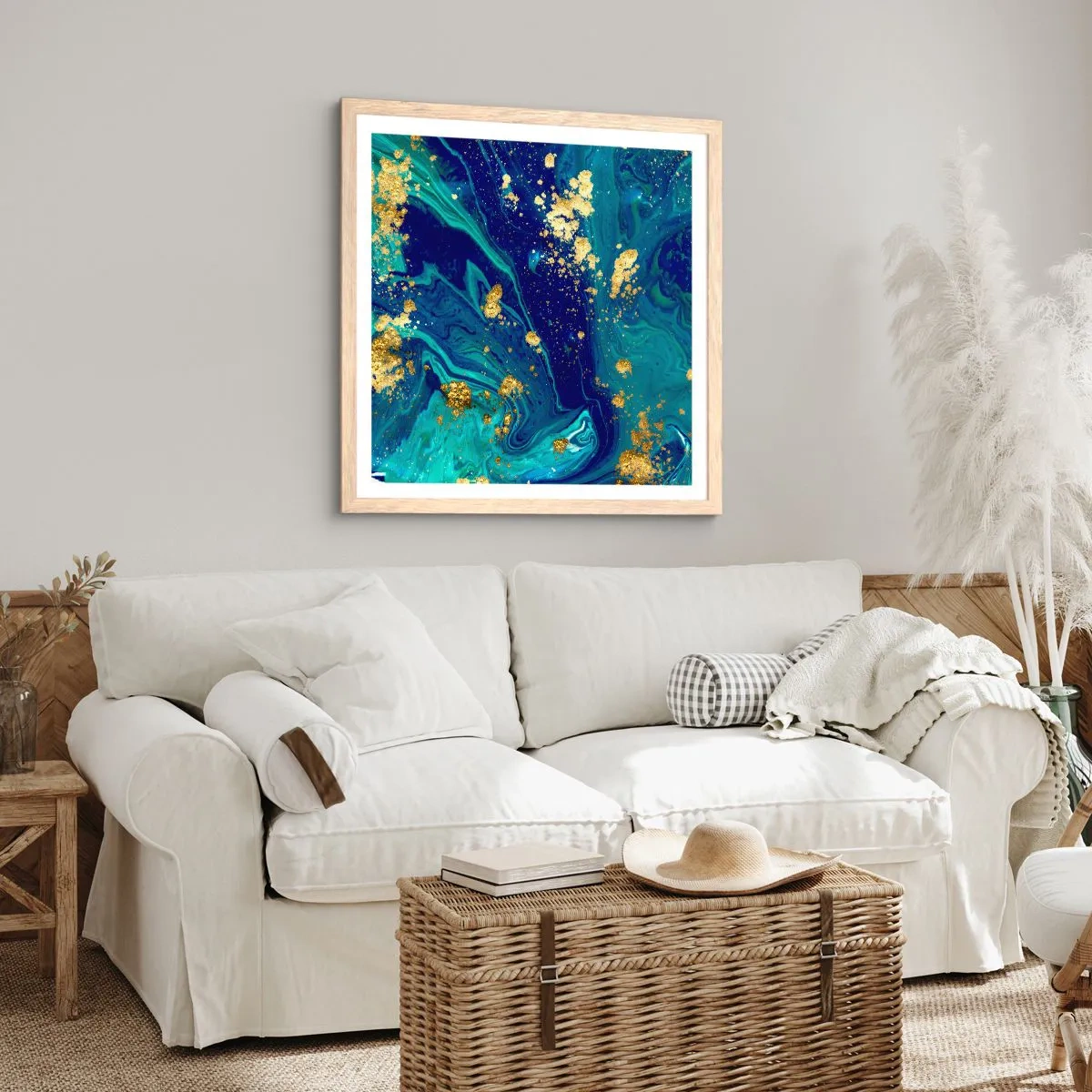 Poster in einem Rahmen aus heller Eiche - Die Blütenblätter der Sonne - 40x40 cm