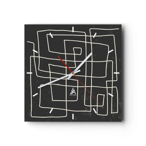 Wanduhr - Glasuhr - Abstraktes geometrisches Muster auf dunklem Hintergrund - 30x30cm - Nicht so einfach - Moderne Wanddekoration für Wohnzimmer und Schlafzimmer ARTTOR