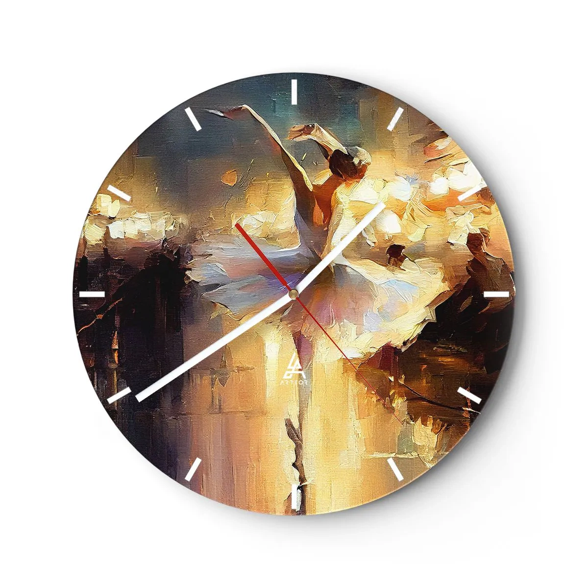 Wanduhr - Glasuhr - Eine Tänzerin in einem weißen Kleid in dynamischer Bewegung eingefangen - 30x30cm - Wunder auf der Straße - Moderne Wanddekoration für Wohnzimmer, Küche und Schlafzimmer ARTTOR