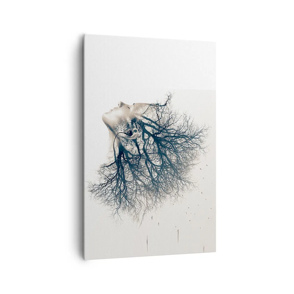 Bild auf Leinwand - Leinwandbild - Kreative Silhouette einer Frau und Bäume - 80x120cm - Dem Rauschen der Bäume lauschen - Moderne Wanddekoration für Wohnzimmer und Schlafzimmer ARTTOR